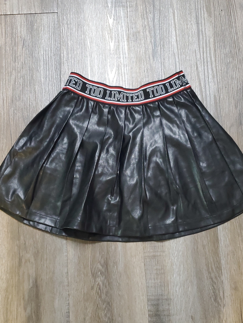 Limited Too Black Faux Leather Circle Skirt with Branded Waistband size L 12-14